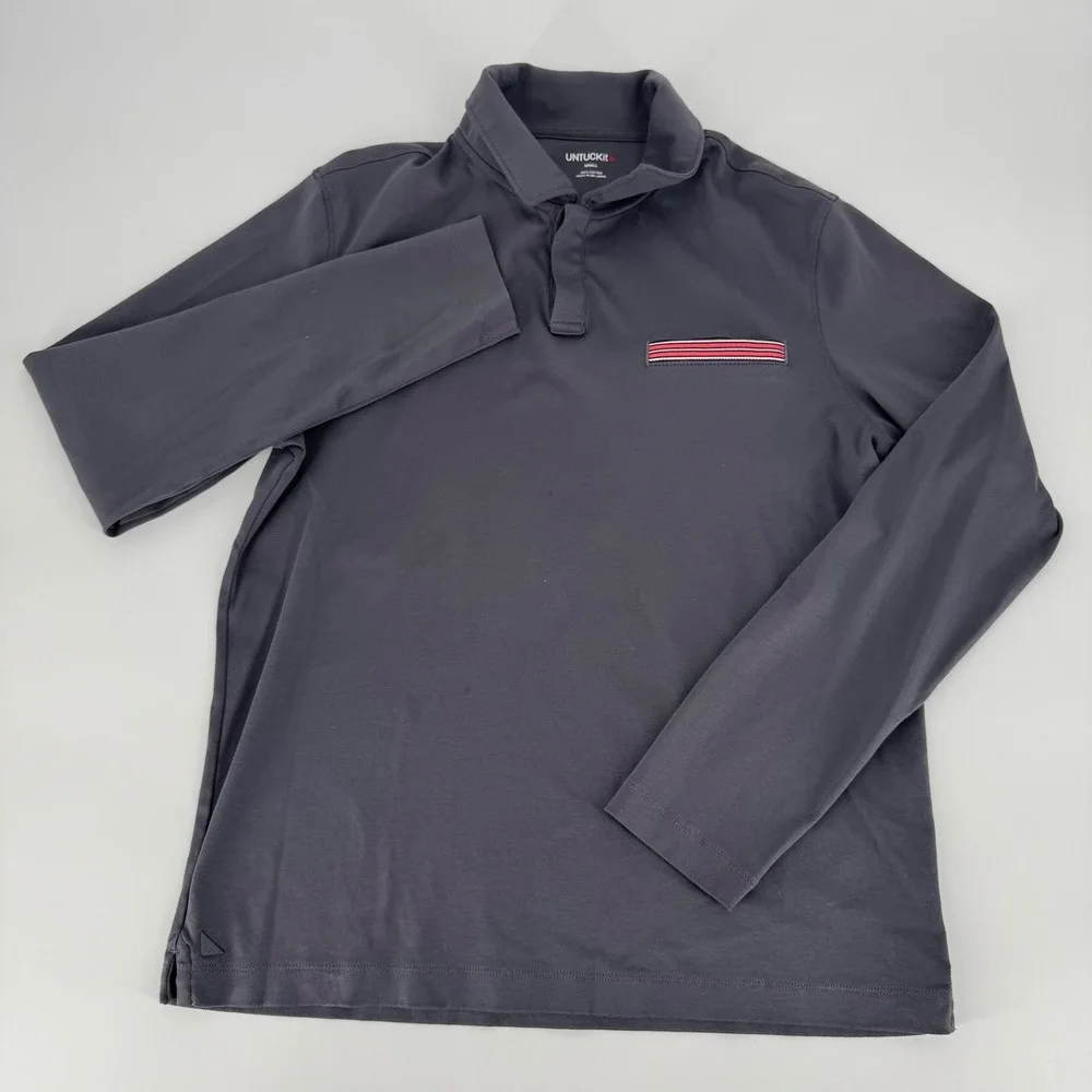 UNTUCKit Men's Small‎ Gray Long Sleeve Polo Shirt Cotton Casual Top